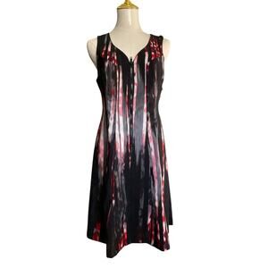 Worthington Black Red Abstract Print Sleeveless Zipper Front A-Line Dress Size 4